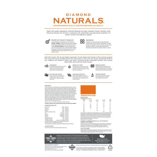 DIAMOND NATURALS ALL LIFE STAGES DOG CHICKEN & RICE FORMULA 15kg - Image 2