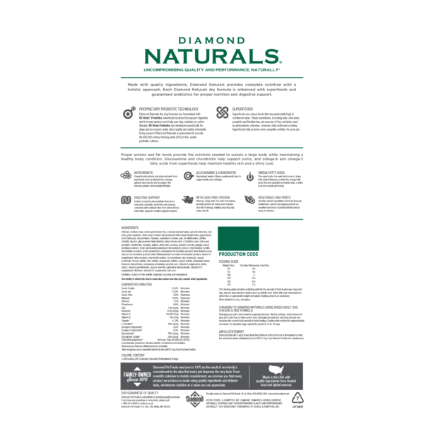 DIAMOND NATURALS LARGE BREED ADULT DOG CHICKEN & RICE FORMULA 15kg - Image 2