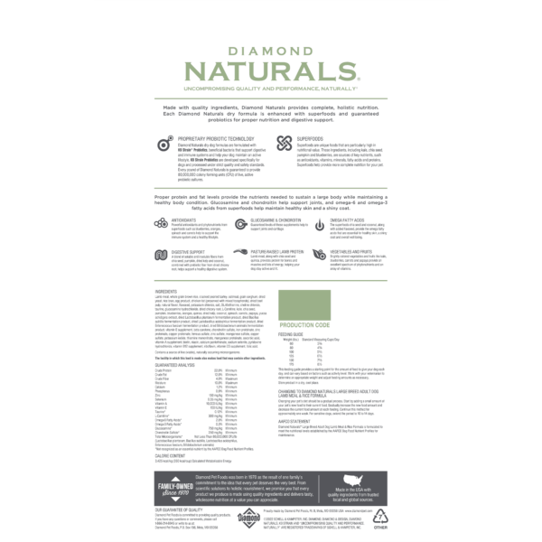 DIAMOND NATURALS LARGE BREED ADULT DOG LAMB MEAL & RICE FORMULA 15kg - Image 2