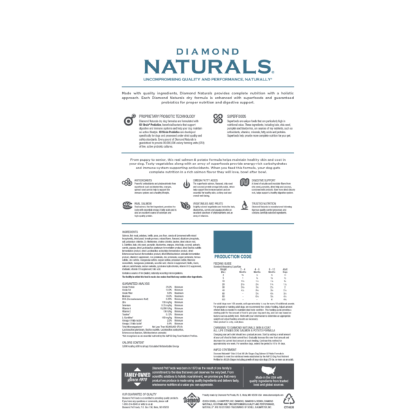 DIAMOND NATURALS SKIN & COAT ALL LIFE STAGES DOG SALMON & POTATO FORMULA 15kg - Image 2